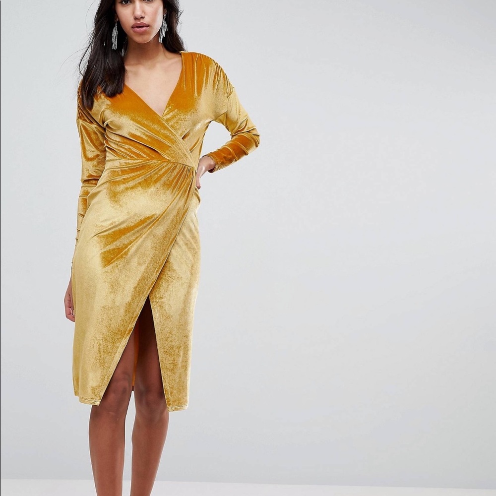 ASOS Yellow Velvet Long Sleeve Dress - NEW
